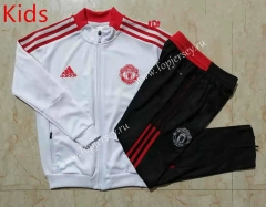 2021-2022 Manchester United White Kids/Youth Soccer Jacket Uniform-815