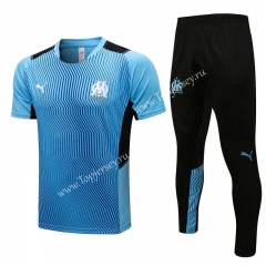 2021-2022 Olympique de Marseille Blue (pad printing)  Short-sleeved Thailand Soccer Tracksuit-815