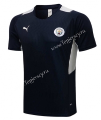 2021-2022 Manchester City Royal Blue Short-Sleeved Thailand Soccer Tracksuit Top-815