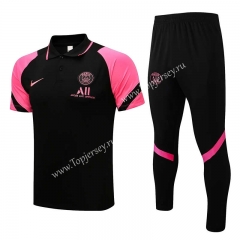 2021-2022 Paris SG Black ( Pink Sleeve ) Thailand Polo Uniform-815