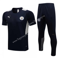 2021-2022 Manchester City Royal Blue Short-Sleeved Thailand Soccer Tracksuit-815