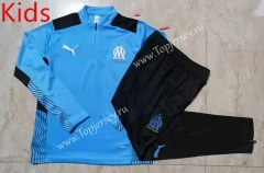 2021-2022 Olympique de Marseille Light Blue Kids/Youth Soccer Tracksuit-815