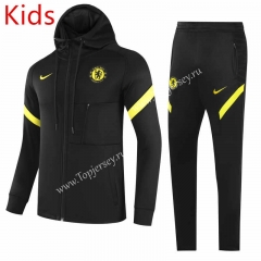 2021-2022 Chelsea Black Kids/Youth Soccer Jacket Uniform With Hat-GDP