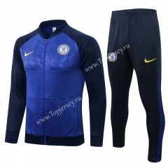 2021-2022 Chelsea Low Collar Camouflage Blue Thailand Soccer Jacket Uniform -815
