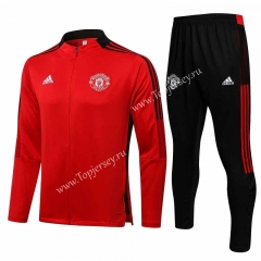 2021-2022 Manchester United Red High Collar Thailand Soccer Jacket Uniform-815