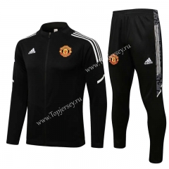 2021-2022 Manchester United Black Low Collar Thailand Soccer Jacket Uniform-815