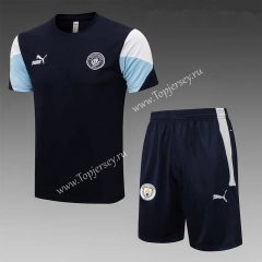 2021-2022 Manchester City Royal Blue Short-Sleeved Thailand Soccer Tracksuit-815