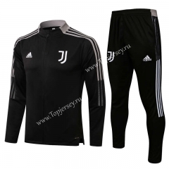 2021-2022 Juventus Low Collar Black Thailand Soccer Tracksuit-815