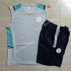 2021-2022 Manchester City Light Gray Thailand Soccer Vest Tracksuit -815