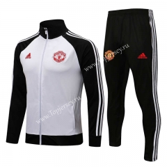 2021-2022 Manchester United High Collar White Thailand Soccer Jacket Uniform-815