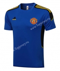2021-2022 UEFA Champions League Manchester United Camouflage Blue Short-sleeve Thailand Soccer Tracksuit Top-815