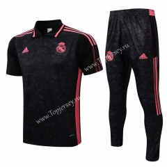 2021-2022 Real Madrid （Full Body Inkjet）Black Thailand Polo Uniform-815