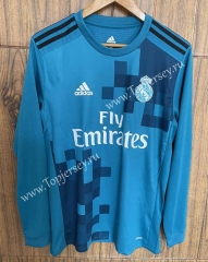 Retro Version 17-18 Real Madrid 2nd Away Blue LS Thailand Soccer Jersey AAA-SL