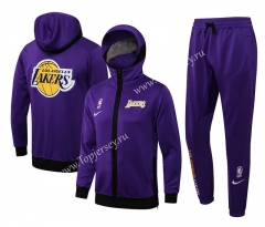 2021-2022 NBA Lakers Purple Jacket Uniform With Hat-815