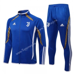 2021-2022 Juventus High Collar Camouflage Blue Thailand Soccer Jacket Uniform-815