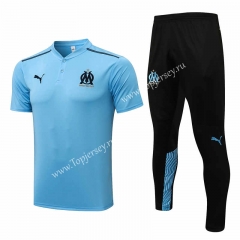 2021-2022 Olympique de Marseille Light Blue Thailand Polo Uniform-815