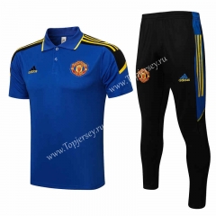 2021-2022 UEFA Champions League Manchester United Camouflage Blue Thailand Polo Uniform-815