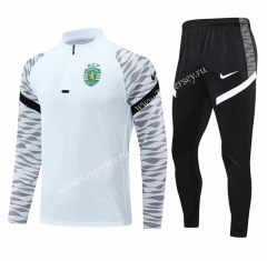 2021-2022 Sporting Clube de Portugal White Thailand Soccer Tracksuit-HR