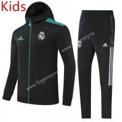 UEFA Champions League 2021-2022 Real Madrid Black Kids/Youth Soccer Jacket Uniform With Hat-GDP
