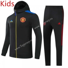 2021-2022 Manchester United Black Kids/Youth Soccer Jacket Uniform With Hat-GDP