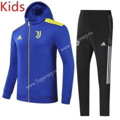 2021-2022 Juventus Blue Kids/Youth Soccer Jacket Uniform With White Hat-GDP