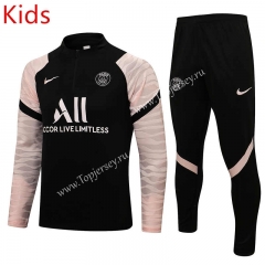2021-2022 Paris SG Black PinkSleeve Kids/Youth Soccer Tracksuit -2038