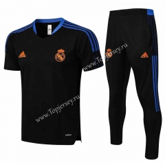 2021-2022 Real Madrid Black Short-Sleeve Thailand Soccer Tracksuit-815