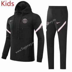 2021-2022 Paris SG Black Kids/Youth Soccer Jacket Unifrom With Hat-GDP