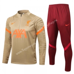 2021-2022 Liverpool Earth Yellow Thailand Soccer Tracksuit-815