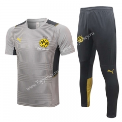 2021-2022 Borussia Dortmund Light Gray Short-Sleeved Thailand Soccer Tracksuit-815