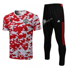 2021-2022 Manchester United Red&White Short-sleeve Thailand Soccer Tracksuit-815