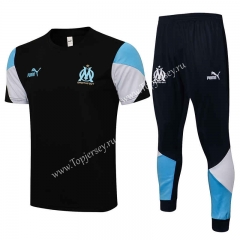 2021-2022 Olympique de Marseille Black Short-sleeved Thailand Soccer Tracksuit-815