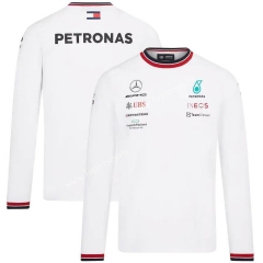 2022 Mercedes White Round Collar Formula One Long Sleeve Racing Suit