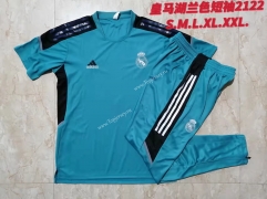 2021-2022 Real Madrid Lake Blue Short-Sleeve Thailand Soccer Tracksuit-815