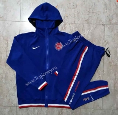 2021-2022 NBA Detroit Pistons Camouflage Blue Jacket Uniform With Hat-815