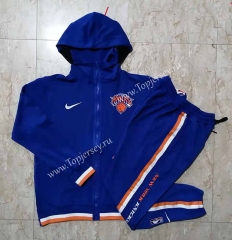 2021-2022 NBA New York Knicks Camouflage Blue Jacket Uniform With Hat-815
