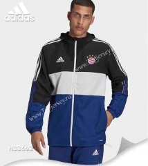 2022-2023 Bayern München Black&White&Blue Trench Coats With Hat-8268