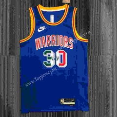 75th Anniversary Warriors Blue #30 Retro NBA Jersey-311