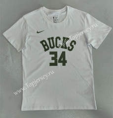 Milwaukee Bucks White #34 NBA Cotton T-shirt-LH