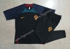 2022-2023 Portugal Black Short-Sleeved Thailand Soccer Tracksuit-815