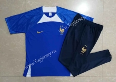 2022-2023 France Camouflage Blue Short-Sleeved Thailand Soccer Tracksuit-815