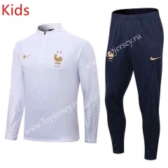 2022-2023 France White Kids/Youth Soccer Tracksuit-411