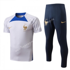 2022-2023 France White Short-Sleeved Thailand Soccer Tracksuit-815