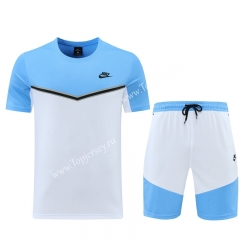 2022-2023 Nike Blue&White Short-Sleeved Thailand Soccer Tracksuit-LH