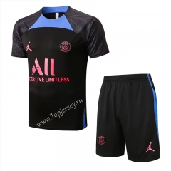 2022-2023 Paris SG Black Short-sleeved Thailand Soccer Tracksuit -815