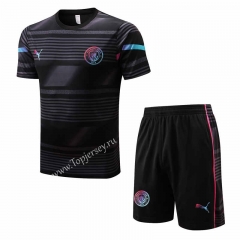 2022-2023 Manchester City Black Short-sleeved Thailand Soccer Tracksuit-815