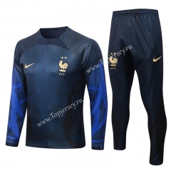 2022-2023 Ink jet Version France Royal Blue Thailand Soccer Tracksuit-815