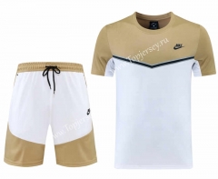 2022-2023 Nike Khaki&White Short-Sleeved Thailand Soccer Tracksuit-LH