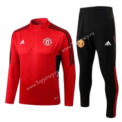 2022-2023 Manchester United Red High Collar Thailand Soccer Tracksuit-815