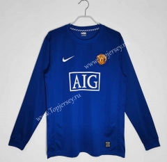 Retro Version 08-09 Manchester United 2nd Away Blue LS Thailand Soccer jersey AAA-C1046